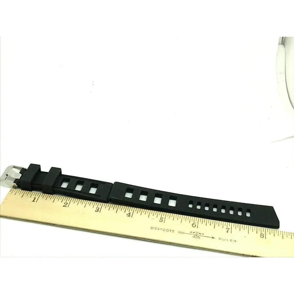 Men's Watch Band Replacement Black Rubber Strap 22mm Lug Silver Tone Buc…